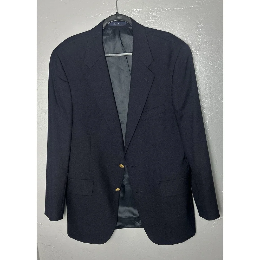 navy blue RALPH LAUREN‎ CHAPS gold buttons blazer suit jacket sport coat 42 R